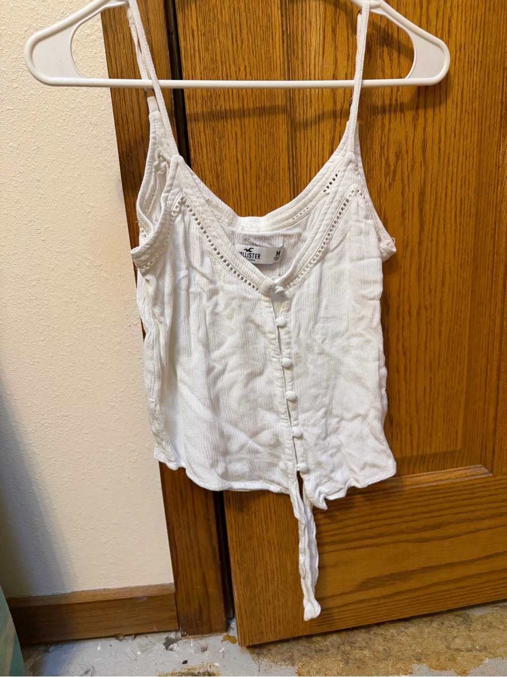Hollister White Button-Front Tie Spaghetti Strap Cami